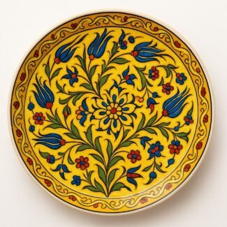 Sarı Lale Desenli El İşi Seramik