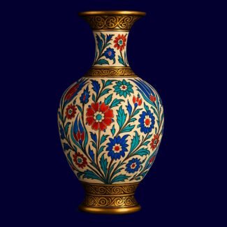 Klasik Çiçek Desenli Kütahya El İşçiliği Vazo